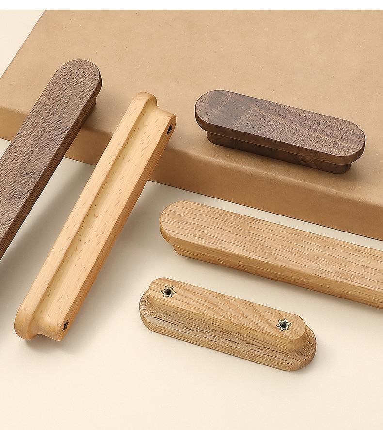 Modern Minimalist Walnut Drawer Cabinet Door Handle Long Wooden Log Style Wardrobe Knob for Dresser Use