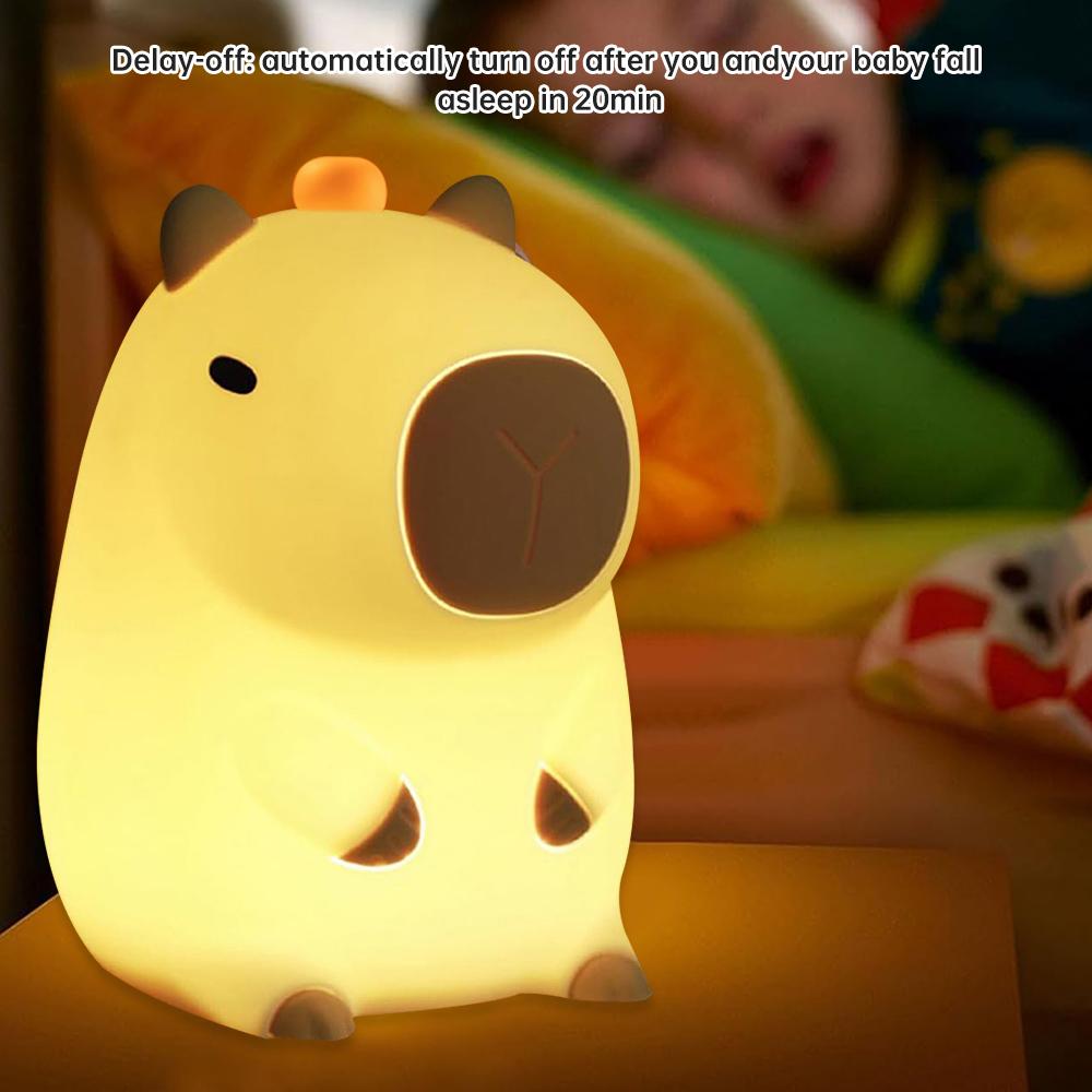 LED Capybara Night Light Cute Silicone USB Rechargeable Animal Lamp Touch Sensor Nightlight Children Kid Bedside Bedroom Decor