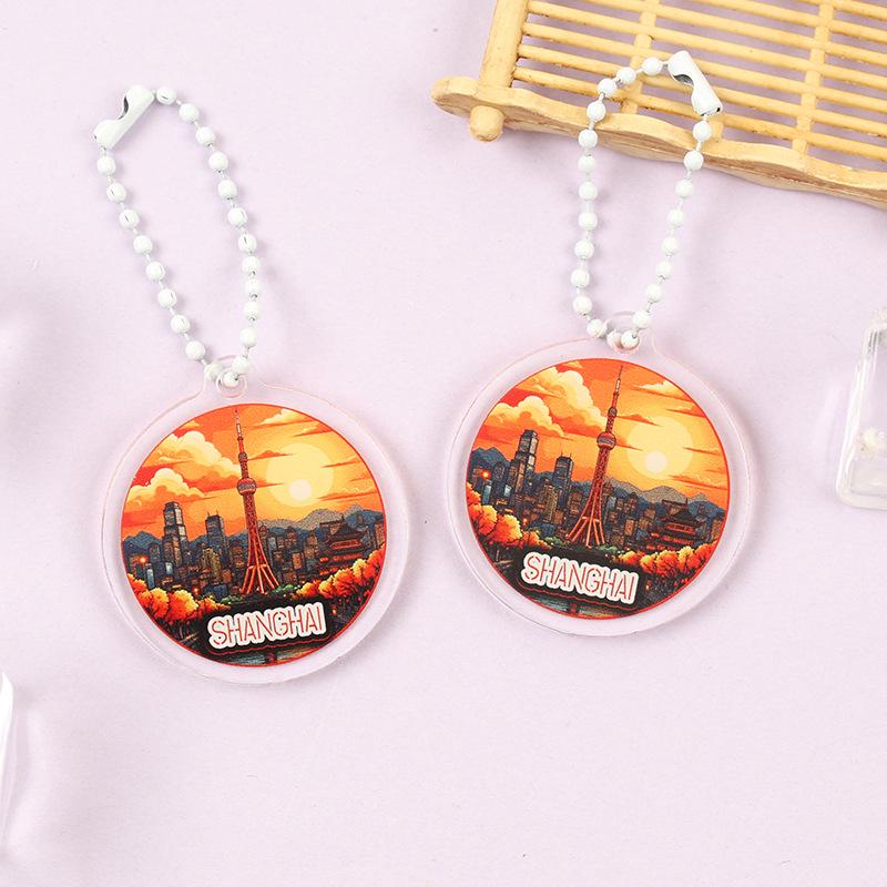 Iconic Landmark Acrylic Keychain Pendant - National Style Architecture Commemorative Souvenir