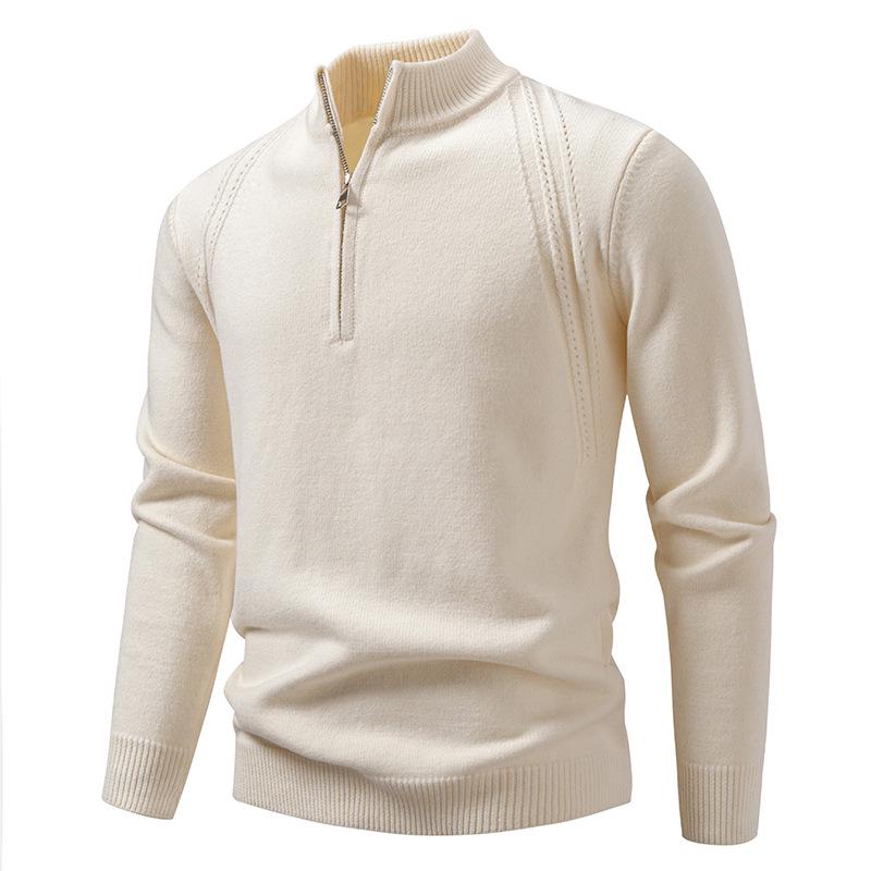 Men's Solid Color Stand Collar Half-Zip Sweater for Autumn/Winter - European & American Casual Knit Pullover