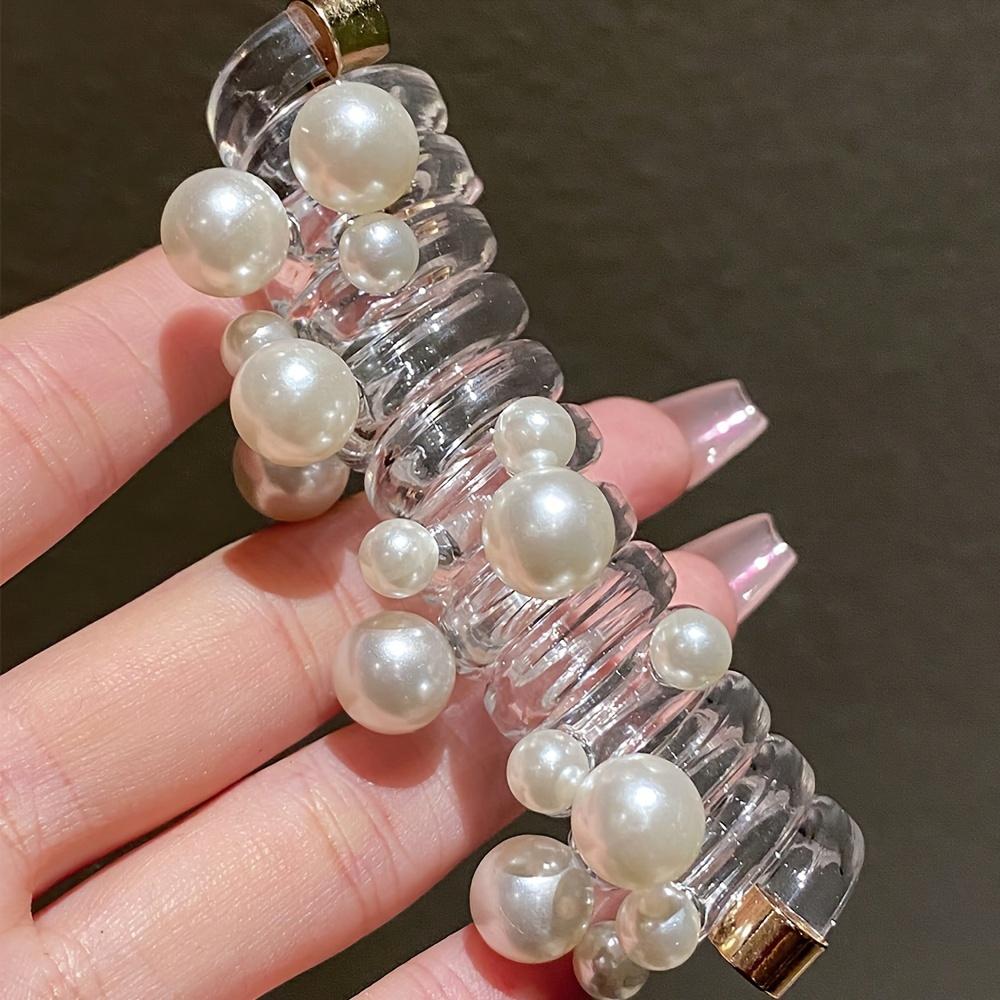Vintage Faux Pearl Decorative Telephone Line Shaped Hair Loop Elastic Hair Tie For Women And daily use Wear
