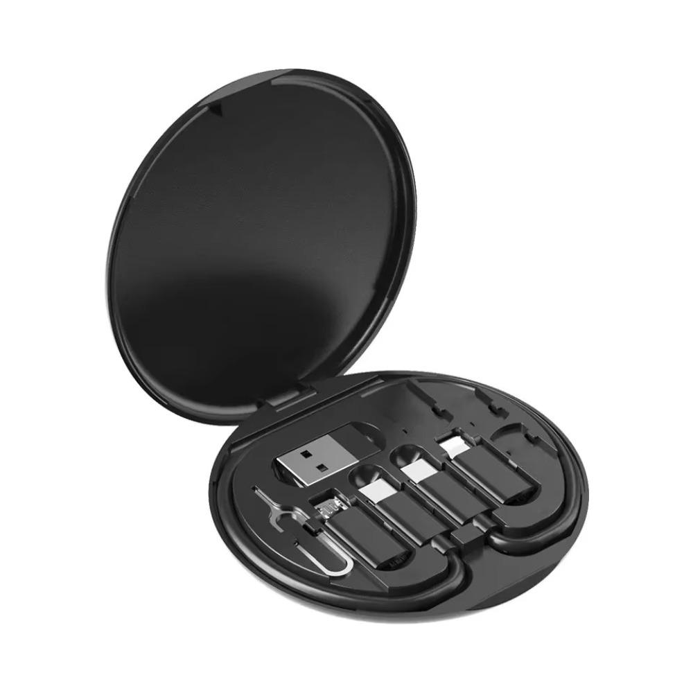 

60W Power Data Cable USB Set Storage Box Round Design Fast Charging Cable Multi Device Charging чёрный