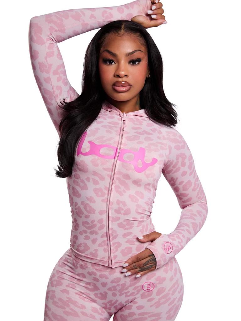 Vielseitiges Hoodie-Set mit Leopardenmuster und Skinny-Hose mit Buchstabenaufdruck