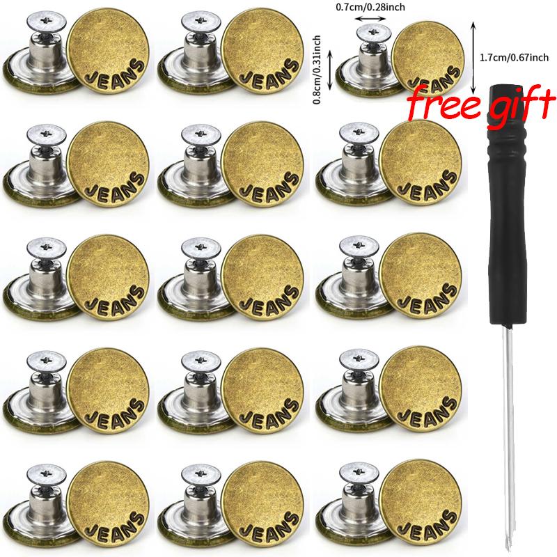 10/100 ks Slitinový knoflík na džíny Bez šití Odnímatelný Kalhoty Kovový knoflík Nastavitelný Stahovák pasu DIY Oděvní opravné doplňky