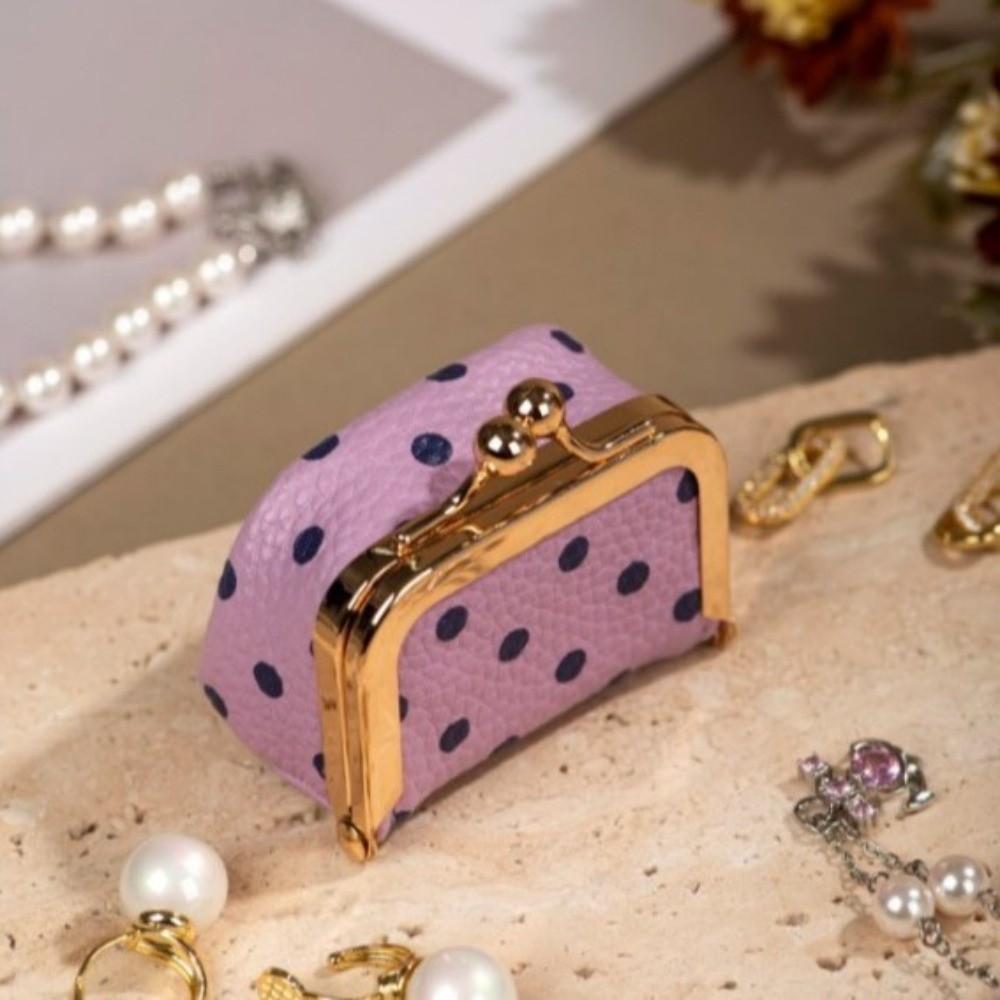 Polka Dot Kiss Lock Coin Purse Mini Small Item Bag Cute Leather Jewelry Bag  Woman Girl