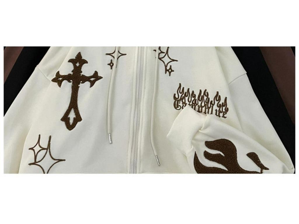 Men's Hooded Cardigan: Trendy American High Street Oversized Embroidered Sportswear for Spring and Autumn Couples.