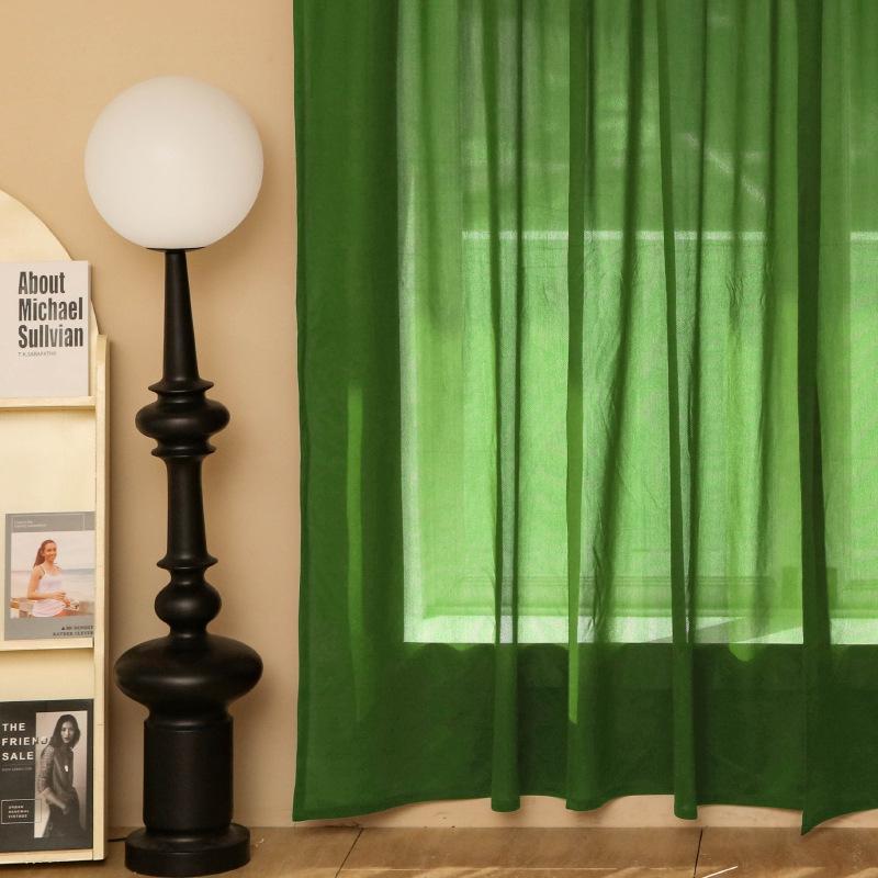 

Solid-color Chiffon Curtains, French Retro Semi-blackout Drapery, Nordic Modern Style Simple and Light Luxury Privacy Curtains W160 x H100cm&Threading Rod