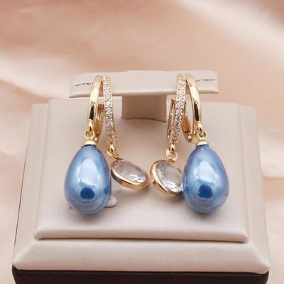 Μοντέρνα Μπλε Κρεμαστά Σκουλαρίκια με Μαργαριτάρια Απομίμησης για Γυναίκες Μόδα Ζιργκόν Κρίκοι Σκουλαρίκια Κοσμήματα Αξεσουάρ για Πάρτι