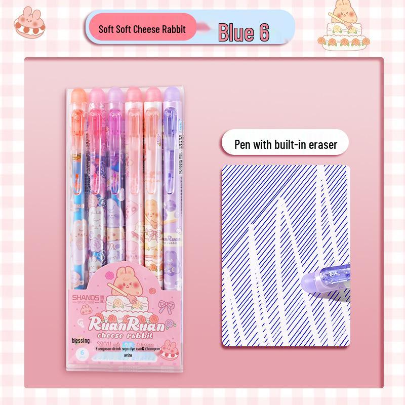 

Quick-Dry Cute Cartoon Erasable Neutral Pen - Black & Crystal Blue 0.5mm синий