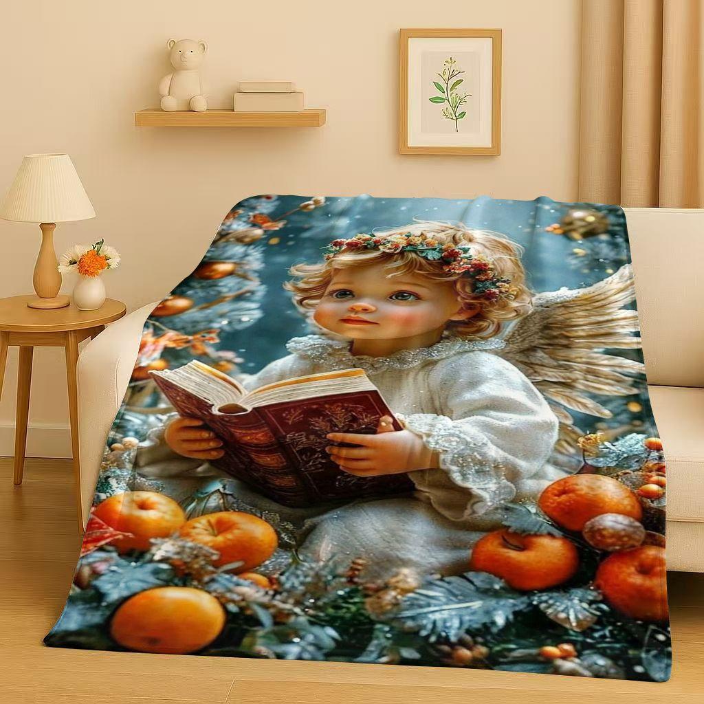 3D Luxurious Balote Angel Cupid Cartoon Flannel Blanket,Ultra Soft Warm Plush Throw for Home Bedroom Bed Sofa Cover Office Gift