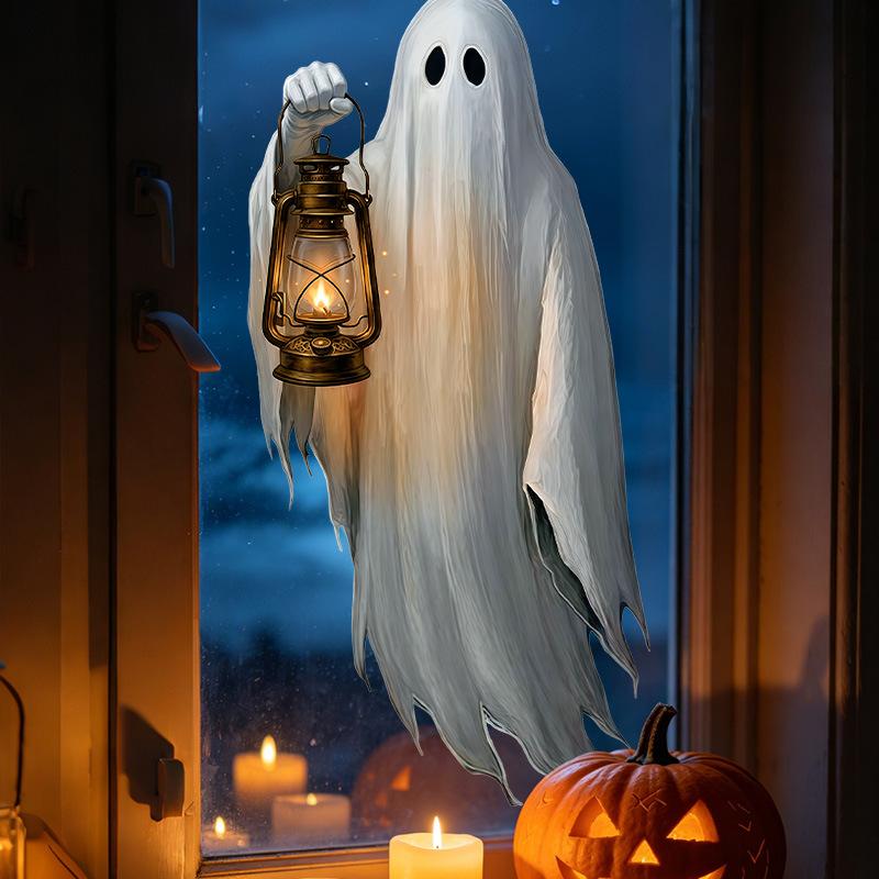 Halloween White Ghost Wall Sticker Living Room Holiday Party Decoration Horror Bat Ghost Self-adhesive Pvc Sticker