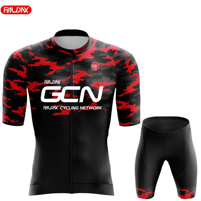RAUDAX GCN 2025 Men Short Sleeve Cycling Set Ropa Ciclismo Hombre Summer Cycling Clothing Triathlon Bib Shorts Suit Bike Uniform