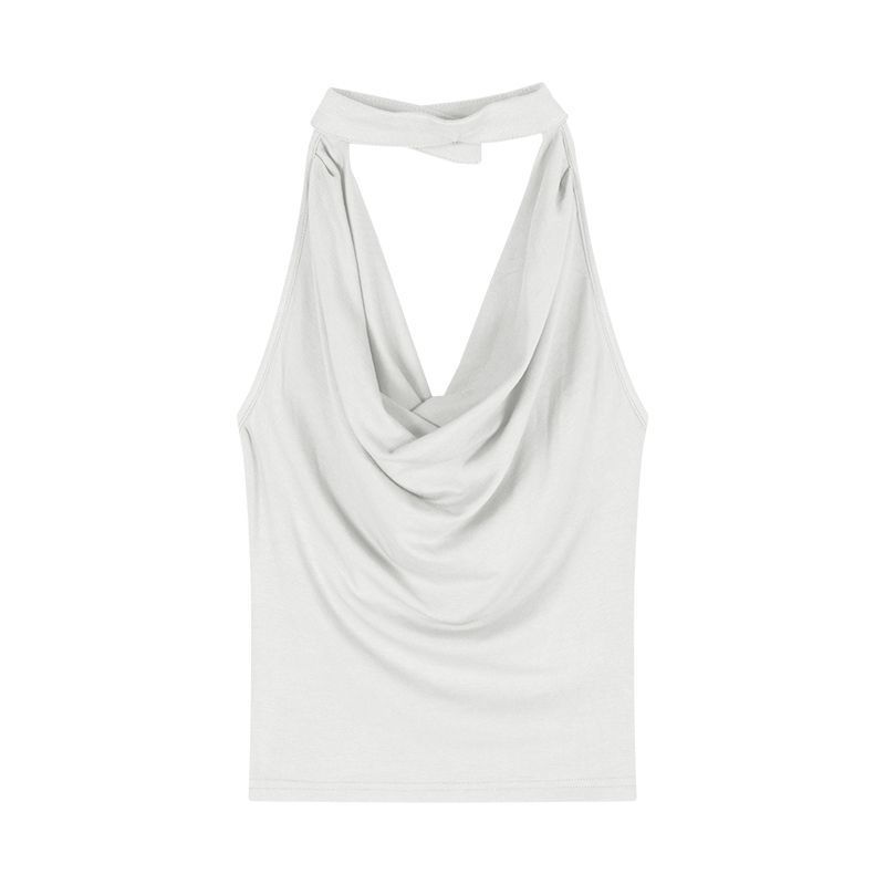 Khaki Fashion Swinging Collar Neck Sling Vest Women's Summer Slim and Thin Short Sleeveless Halter Top Outer Wear