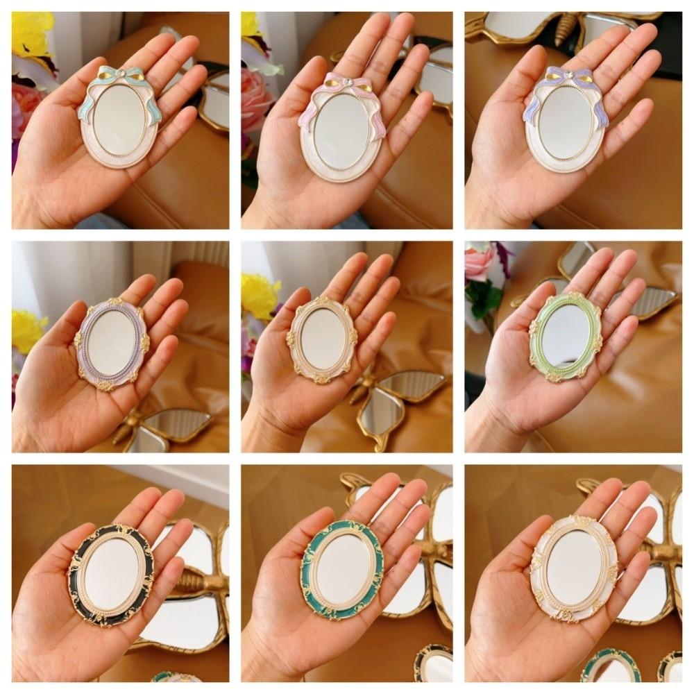 Mini Enamel Makeup Mirror Metal Frame Crystal Bow Mirror Lolita Embossment Mirror  Student Use