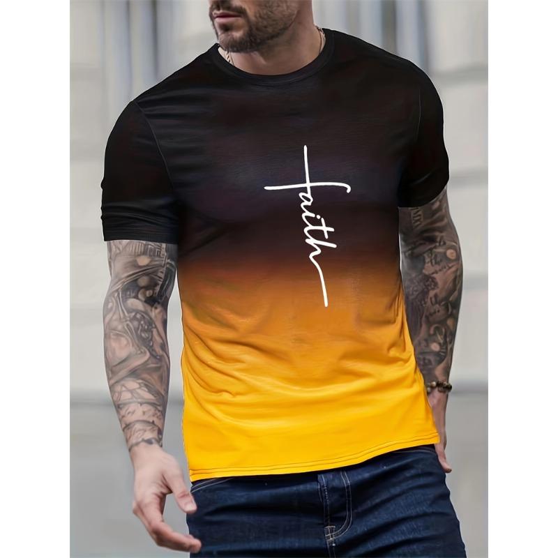 Men's T-Shirt Gradient Style "reset" Graphic Letter Print Mens Comfort Chic T Shirt Short Sleeve Quick Dry Oversized Apparel Top