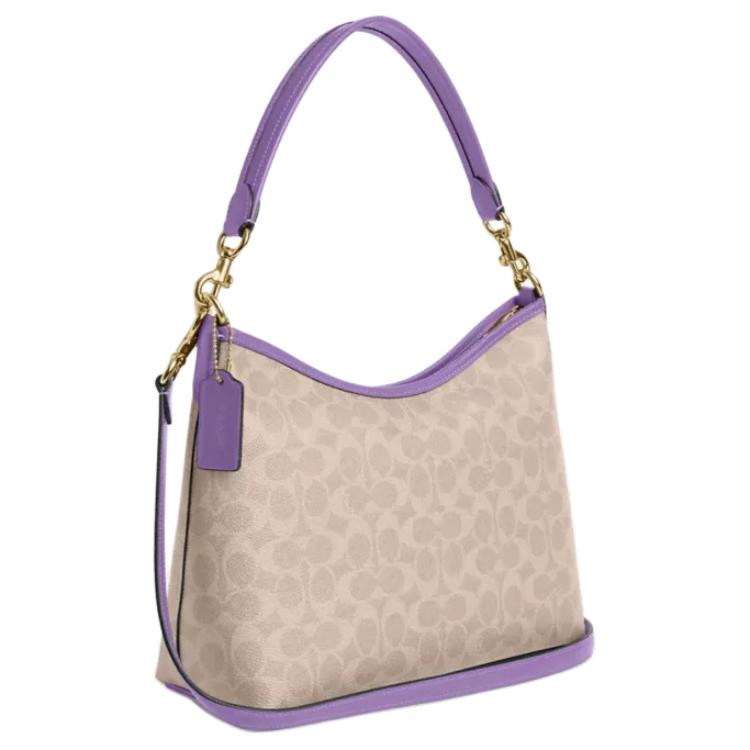 Coach Laurel 31 Logo Coated Canvas Tote Crossbody Bag Large Women bags Beige Purple CV975-IMY1K