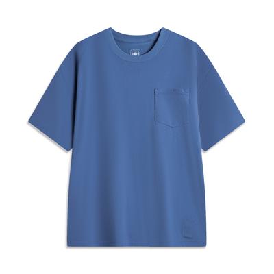Lining China Color Series Solid Color Round Neck Loose Comfortable Versatile Breathable Short Sleeve T-Shirt Unisex T-Shirt Indigo AHSU737-5