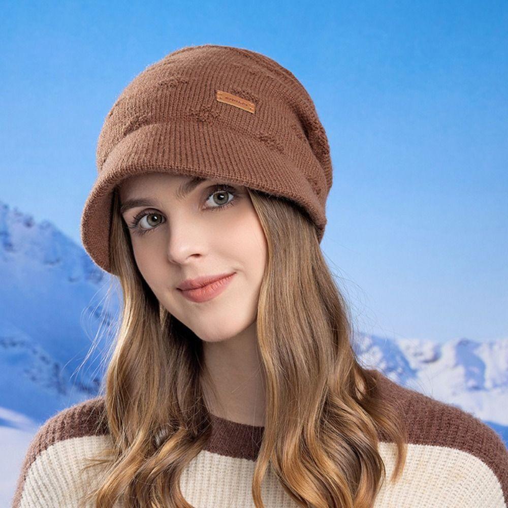 Casual Style Fleece Lined Bonnet Warm Thickened Winter Beanies Short Brim Beanie  Christmas Gifts