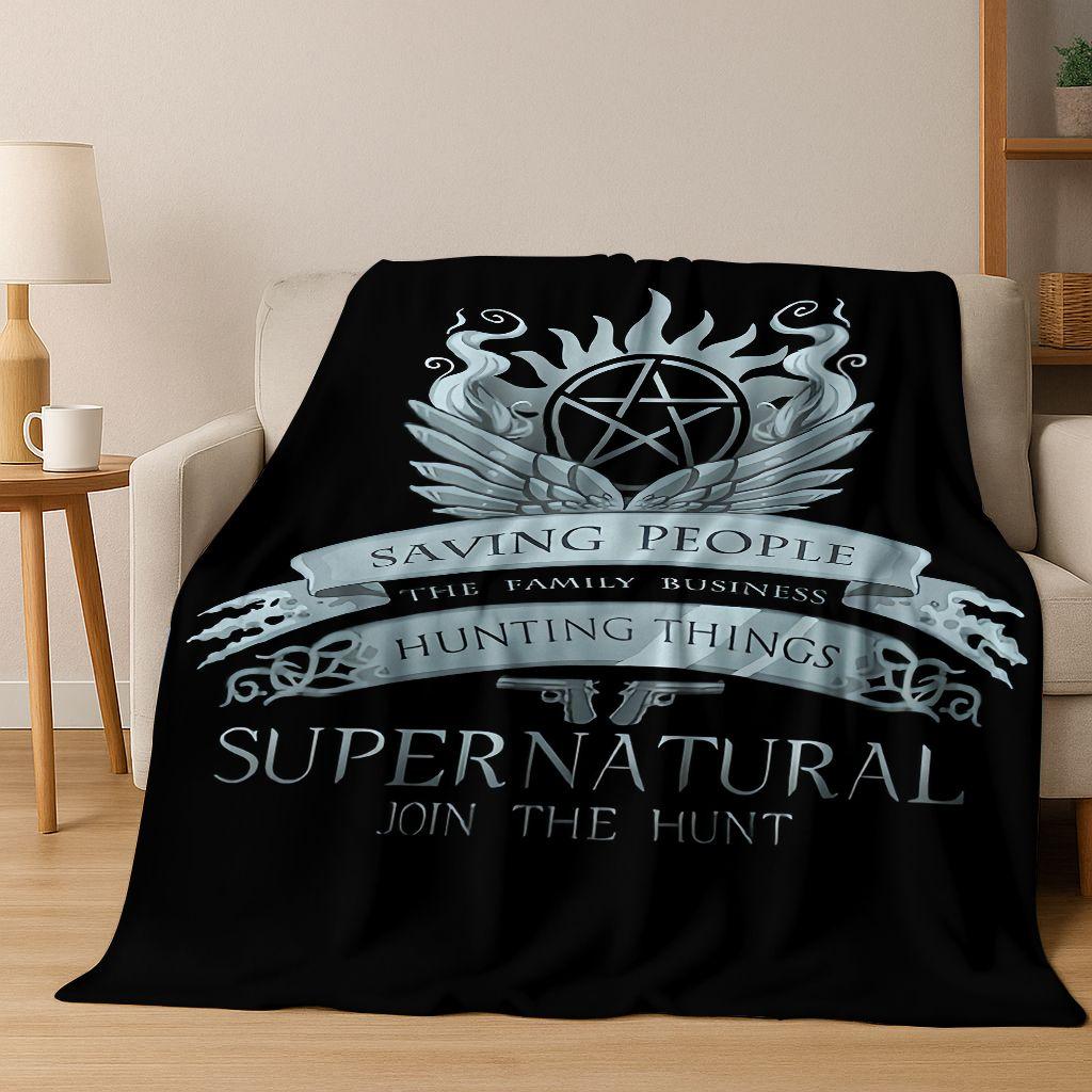 SPN Supernatural Dean Sam Winchester Castiel Flannel Blanket,Cozy Soft Throw Blanket for Home Bedroom Bed Sofa Cover Kids Gift
