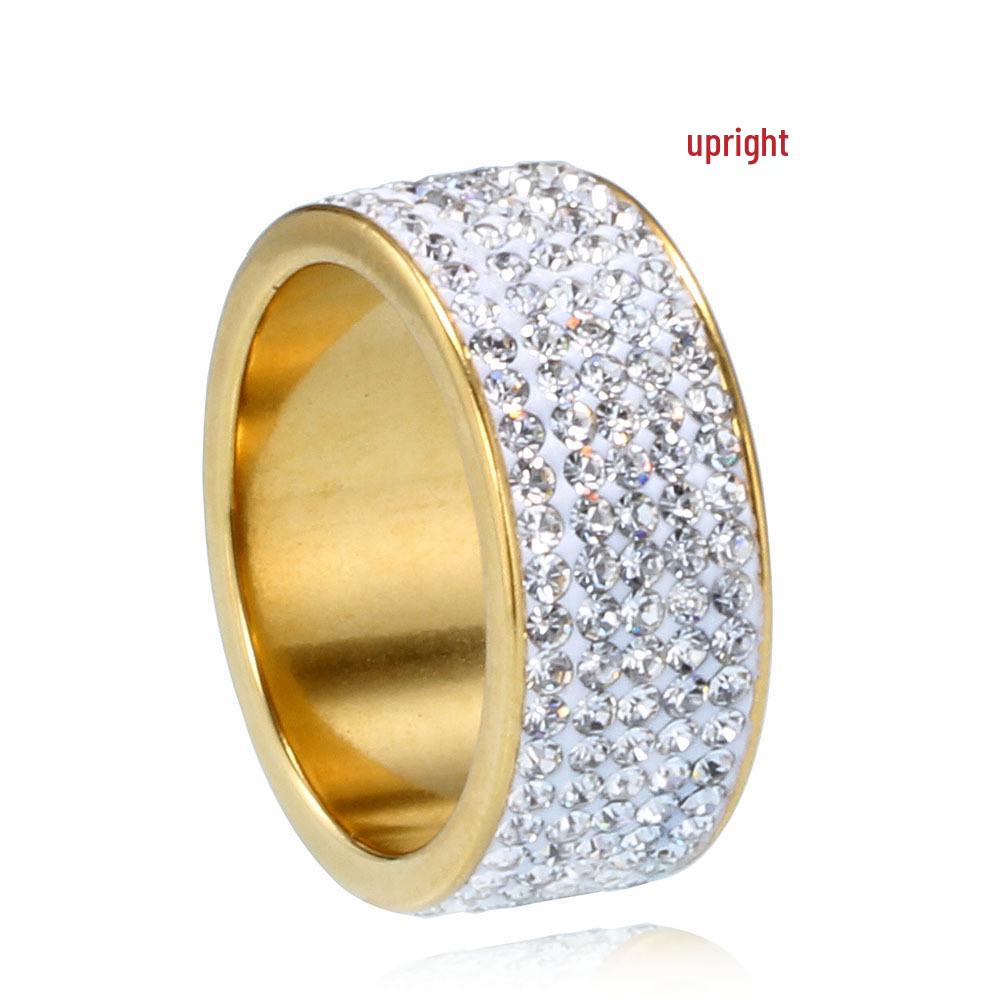 8MM Five-Row Rhinestone Inlaid Ceramic Stainless Steel Ring