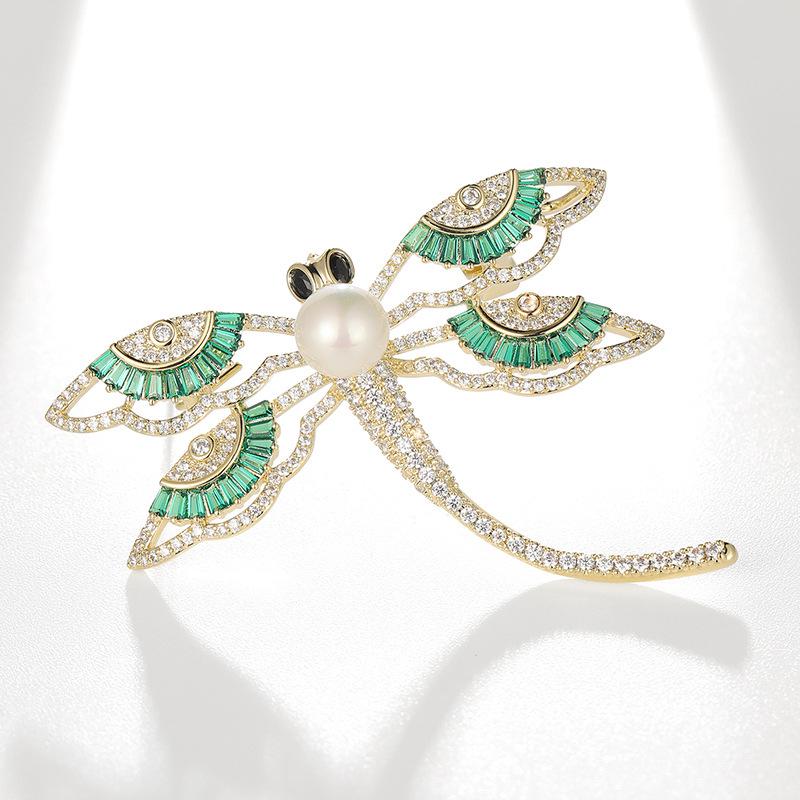 Bo Xin Yun Ethnic Zircon Dragonfly Brooch with Agate Pearl Corsage