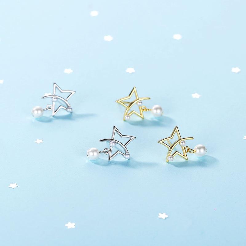 Super Fairy Five-pointed Star Pearl Earrings Temperament French Retro Earrings