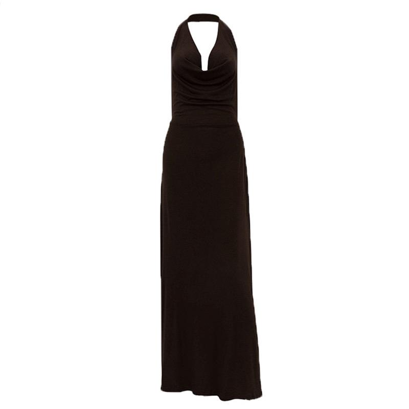 Halter Backless Women Dresses Sleeveless Solid Color Female Maxi Dress 2026 Elegant Spring Pleated Party Holiday A Line Lady Dresses