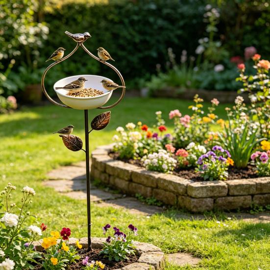 Yousheng Bird Feeder Garden Stake with Iron Bracket Deep Bowl Feeder Rust-Resistant Food And Water Holder for Courtyards And