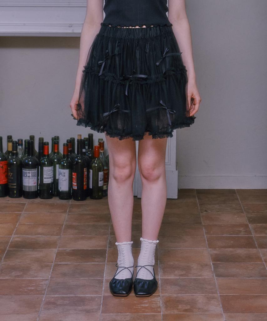 Lulu Shoe Ribbon Cancan Lace Skirt - Black