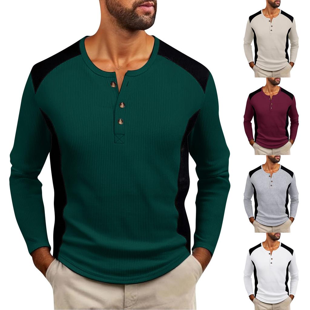 Men's Double Color High Collar Button Long Sleeve Shirt Casual Autumn/Winter Top
