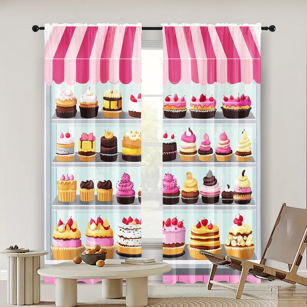 2 Stück, Partyvorhänge Cartoon Konditorei Vielseitiges Polyester, Ohne Strom Festliche Wanddekoration Perfekt für Zuhause & Party