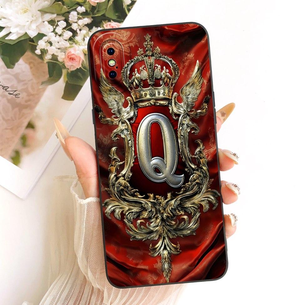 For iPhone X A1865 Phone Case For iPhone XS A2097 Cover Luxury A-Z Letters Fashion Crown 2D Painted Silicone Casing