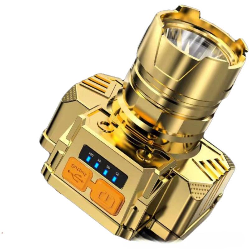 

Светодиодный супер яркий мощный фонарик простой дистанционный пульт для съемки зарядка ночной рыбалки налобный фонарь 600MA золотой