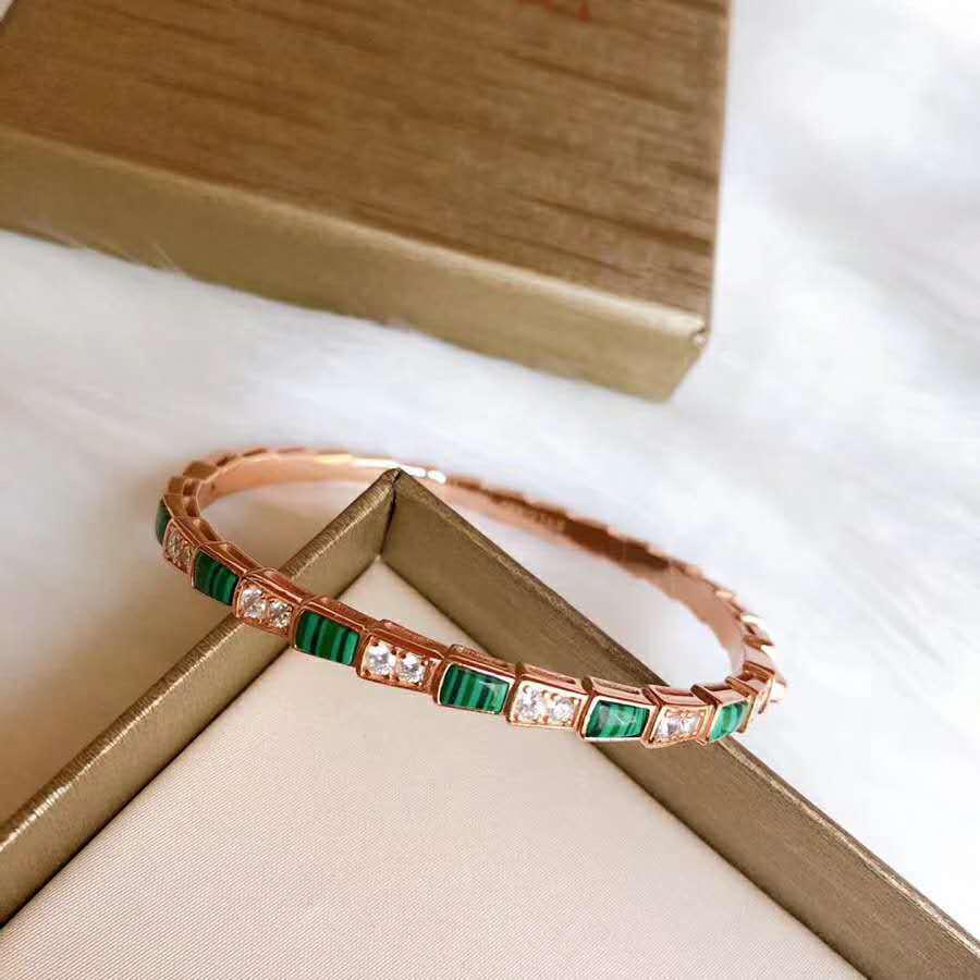 Sterling Silber Schlangenarmband mit Voll-Diamanten, natürlichem Perlmutt & Achat, in Pfauengrün für Paare - Unisex Europäischer & Amerikanischer Stil