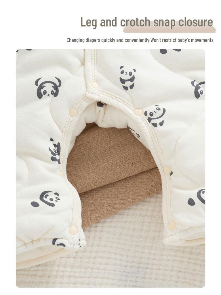 Infant Winter Cotton-Padded Hooded Romper with Mittens & Booties