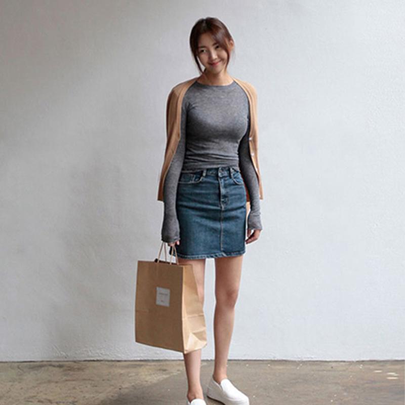 Plain T Shirt Women Elastic Basic T-shirts Female Casual Tops Long Sleeve Thin T-shirt See Through