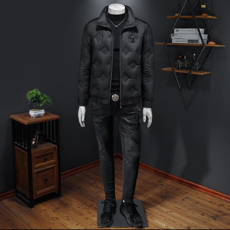 2025 Winter Men's Embossed Stand Collar Down Jacket - European Style Trendy Casual Outerwear