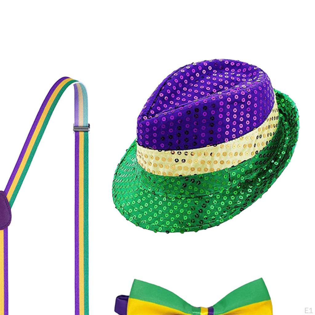 Zestaw męskich szelek z krawatem, cekinowy kapelusz kowbojski, nowość, kowbojka, Mardi Gras, sukienka karnawałowa