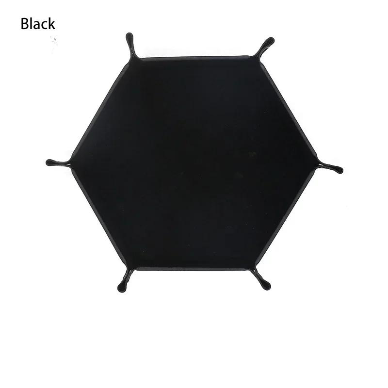 1pc Rolling Folding Hexagon Dice Game Storage Tray Holder Double Sided Thick PU Leather&Velvet Dice Mat Office Supplies