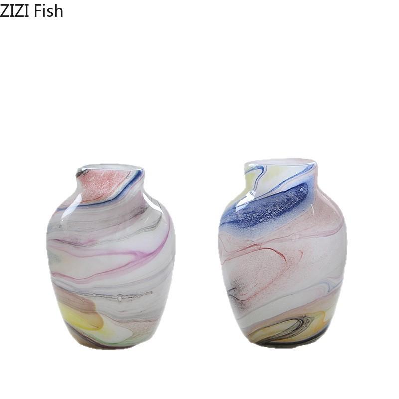 Colorful Rock Texture Glass Vase Hydroponics Plant Pots Table Decoration Flowers Arrangement Floral Vases Room Aesthetic Decor