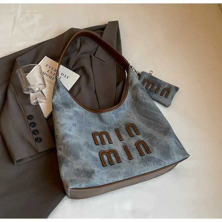 

Retro underarm bag women s 2025 new fashion casual handbag nature letter shoulder tote bag джинсовый синий