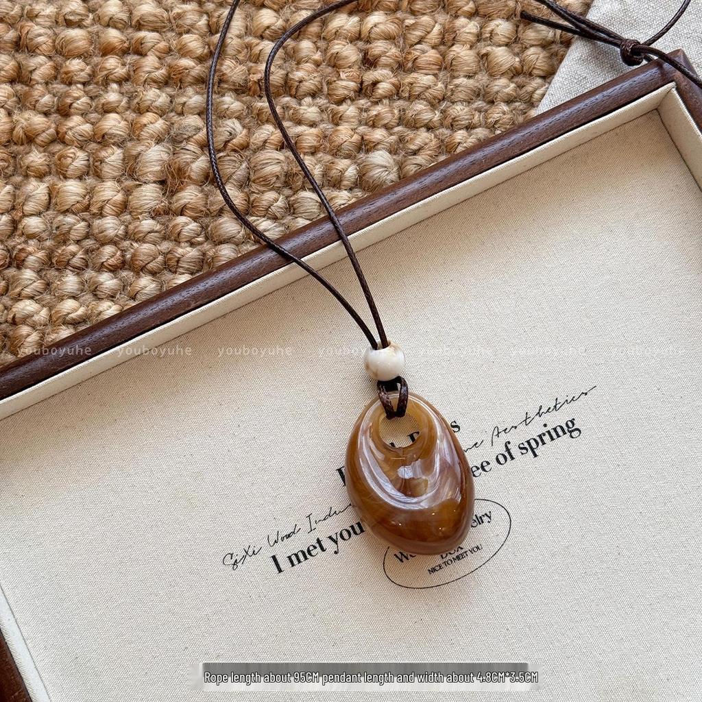 Chinese Aesthetic Retro Ombre Long Necklace for Women - 2025 High-End Sweater Chain, Unique Niche Design