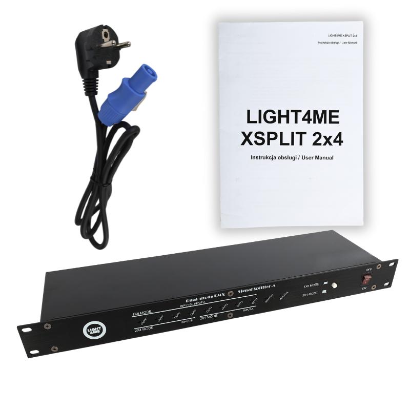 Light4Me Xsplit 2X4 Rozdzielacz Sygnału Dmx Splitter 8-Kanałowy Rack 19" 1U Dwa Tryby Pracy
