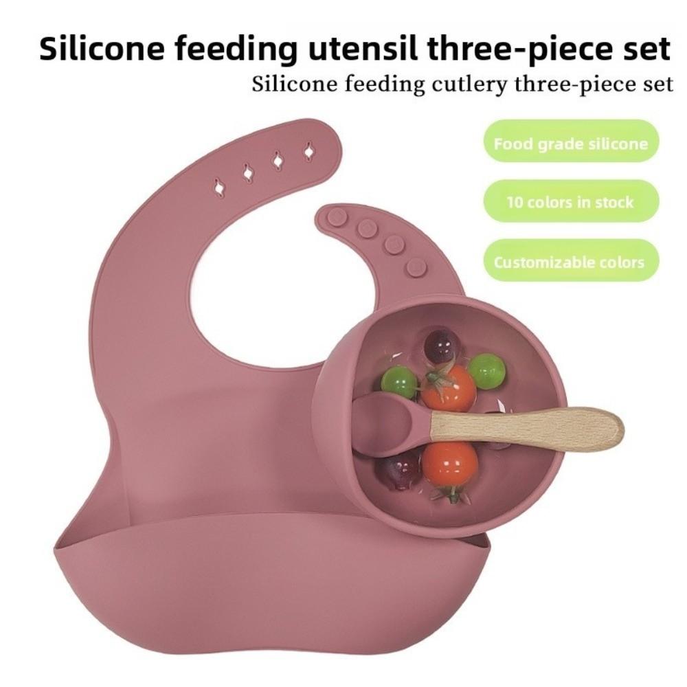 Bibs/Bowl/Spoon Baby Dining Bowl Silicone Children Dishes Bibs Set  for Toddlers