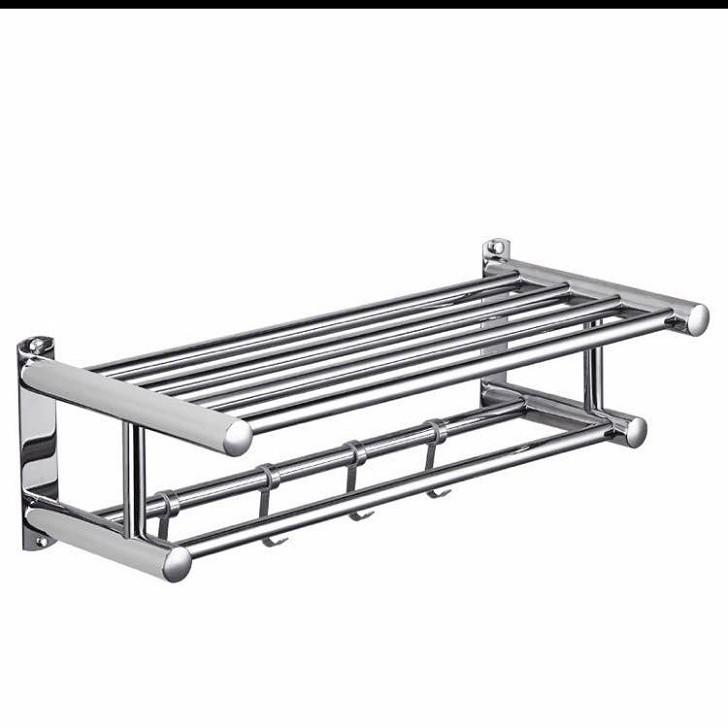 304 Stainless Steel Bathroom Towel Rack and Storage Shelf