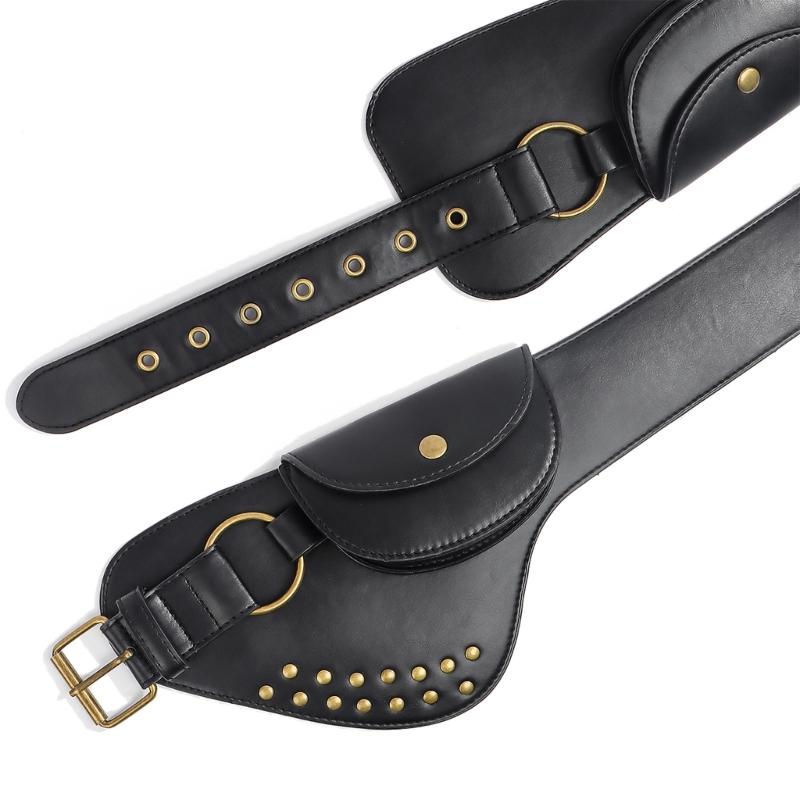 Rivets Studded PU Belt with Coin Pouch Fanny Bag Belt Waist Strap For Jeans Pants Daily Wear and Formal Event