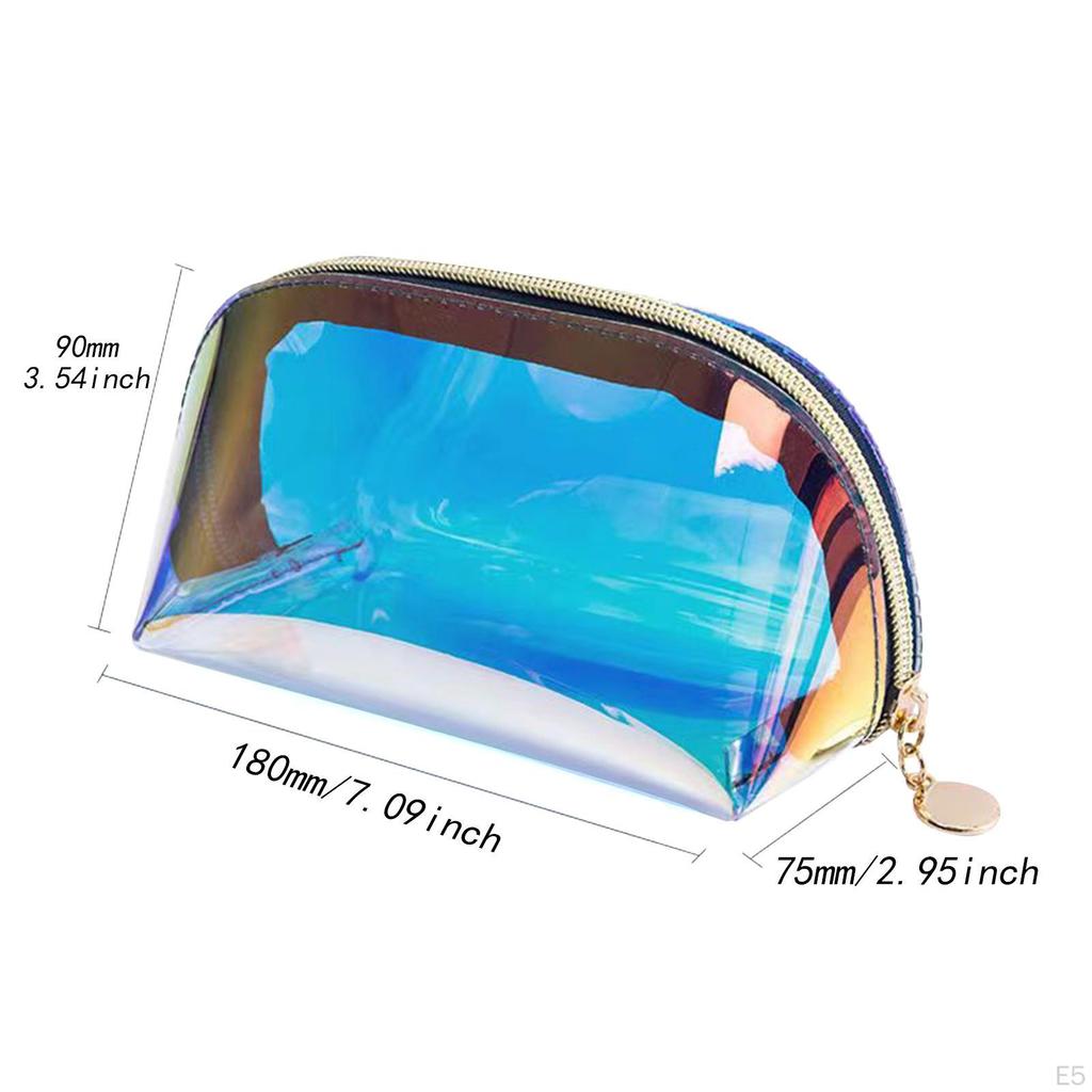 Iridescent Holographic Makeup Bag for Women Clear Waterproof Toiletry Travel Cosmetic Pouch