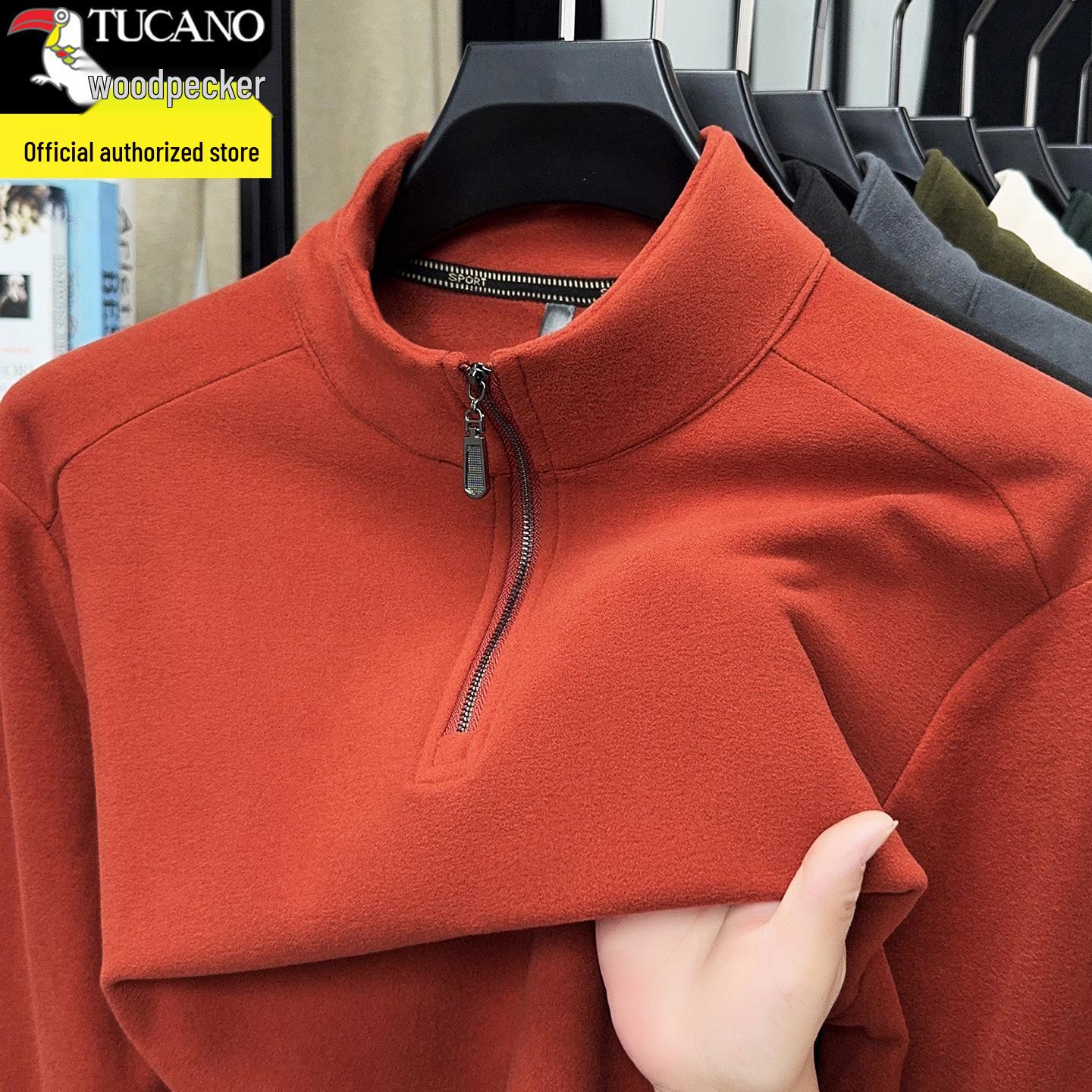 Woodpecker Men s Double-Sided Velvet Half-Zip Stand Collar Warm Long-Sleeve T-Shirt M