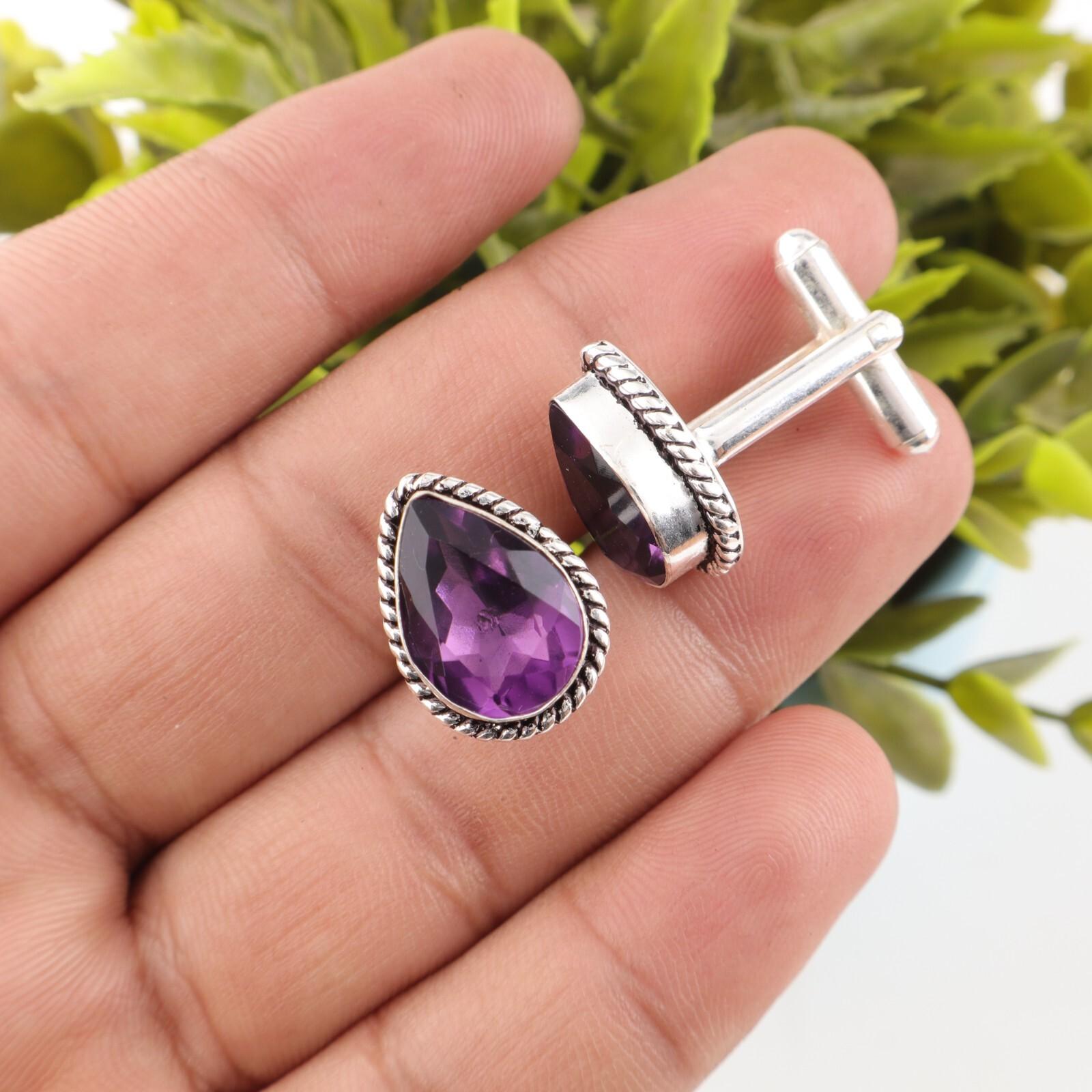 

Amethyst Gemstone 925 Sterling Silver Handmade Cufflinks 0.67 Gift For Husband CL-5-4