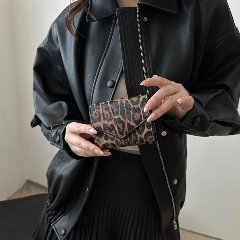 PU Leather Leopard Short Wallet Elegant Coin Purse Mini Envelope Clutch Bag  Outdoor